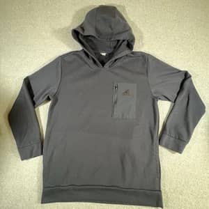 Adidas Hoodie Mens Medium Black Fleece Lined Pullover Hidden Pockets Athletic