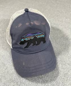 Patagonia Fitz Roy Bear Trucker Hat Gray Mesh Snapback Cap Adult OS Discolored