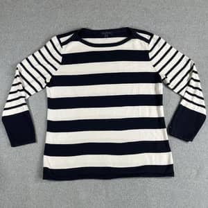 Tommy Hilfiger XL Navy White Striped Boat Neck 3/4 Sleeve Knit Cotton Top