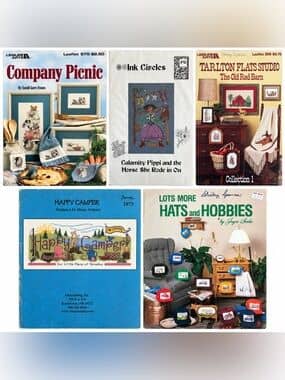Cross Stitch Pattern Lot of 5 Country Farm Camping Ink Circles Leisure Arts