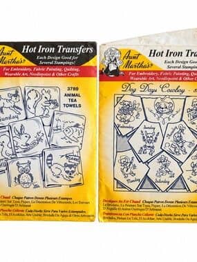 Aunt Martha Hot Iron Transfer Lot 2 Animal Tea Towels Dog Days Cowboy Embroidery