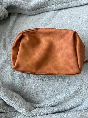 Lovevook Brown Faux Leather Toiletry Bag Travel Makeup Cosmetic Organizer