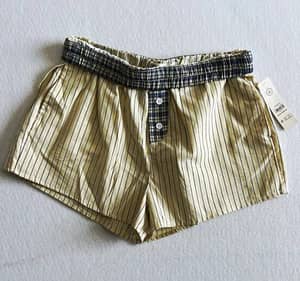No Boundaries Womens M 8-10 Boxer Shorts Yellow Stripe Plaid Coastal Preppy NWT