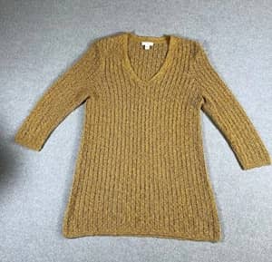 J.Jill Tunic Sweater Textured Stitched Minimalist Mustard Yellow Sz Small