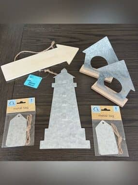 Coastal Farmhouse DIY Craft Lot Metal Lighthouse Birdhouses Tags Wood Arrow