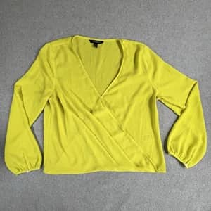 Banana Republic Blouse Womens Medium Neon Yellow Wrap Surplice Long Sleeve