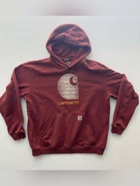 Carhartt Rain Defender Hoodie Mens XL Rust Red Loose Fit Graphic Workwear