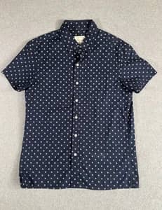 American Eagle Outfitters S Navy Medallion Print Short Sleeve Button Up Shirt
