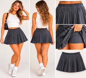 NWT No Boundaries Pleated Tennis Golf Skort Skirt S Grey Granite Lined Stretch