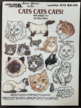 Vintage Cats Cats Cats Cross Stitch Pattern Leisure Arts 513 Mary Ellen 1987
