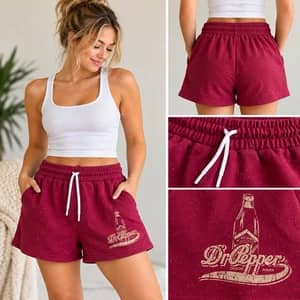 Dr Pepper Womens Large Maroon Graphic Sweat Shorts Retro Y2K Lounge NWT