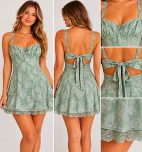 No Boundaries XL 16-18 Sage Green Satin Jacquard Mini Dress Coquette NWT