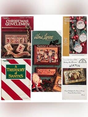 Christmas Santa Cross Stitch Pattern Lot 5 Leisure Arts Alma Lynne Canvas