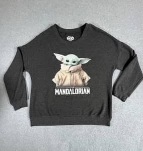 Star Wars Mandalorian Grogu Baby Yoda Sweatshirt Womens Large Gray Pullover